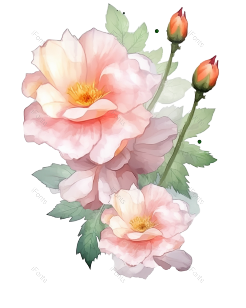 清新图片,粉红色的花元素,水彩画PNG,设计元素免抠素材
